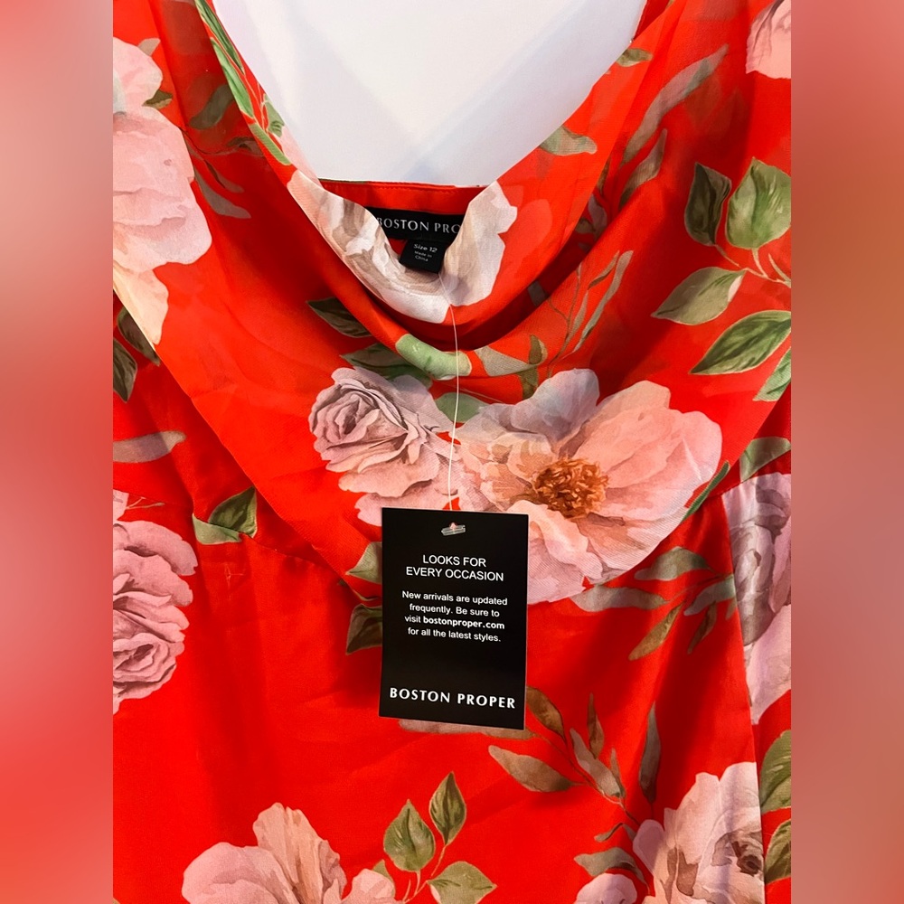 Boston Proper Red Floral Cowl-Neck Maxi Dress - Picture 5 of 6